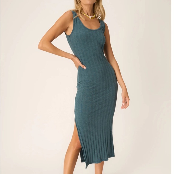 NWOT Project Social Tank dress. Teal Sleeveless Ribbed Dress - Picture 3 of 3